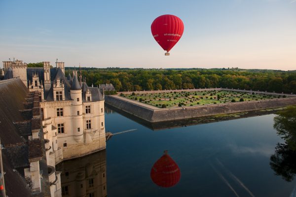Ballooning over Loire Valley chateau near Hotel de France