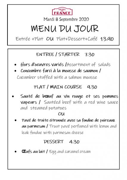 menu du jour brasserie 08.09